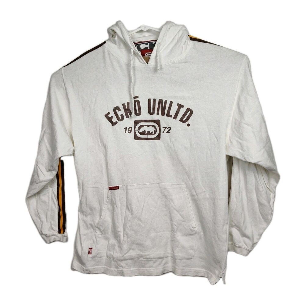 Ecko Unltd. Hoodie Sweatshirt Men's Size XL White‎ Large Logo Pockets Pullover